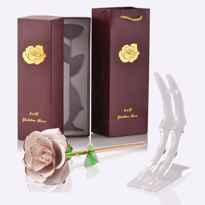 Gold Dipped Rose with Stand Eternal Flowers Forever Love In Box Girlfriend Birthday Wedding Gift