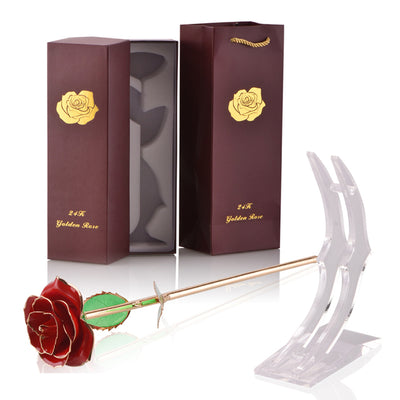 Gold Dipped Rose with Stand Eternal Flowers Forever Love In Box Girlfriend Birthday Wedding Gift