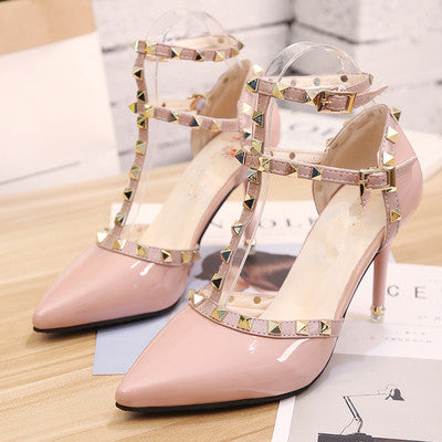 Female leather high-heeled pumps Stiletto heel